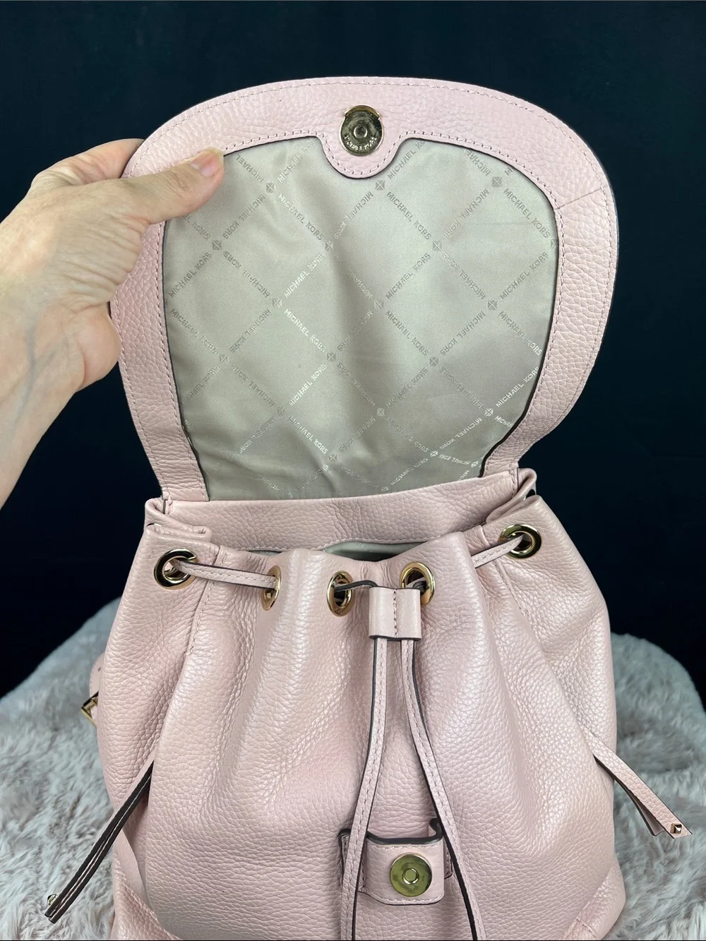 Michael Kors Riley Large Studded Leather Backpack Rose Pink 35F8CRLB7L
